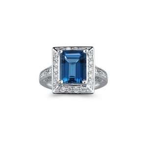  0.91 Cts Diamond & 3.24 Cts London Blue Topaz Ring in 14K 