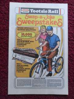   Print Ad Tootsie Roll Candy Schwinn Bike Bicycle Sweepstakes  
