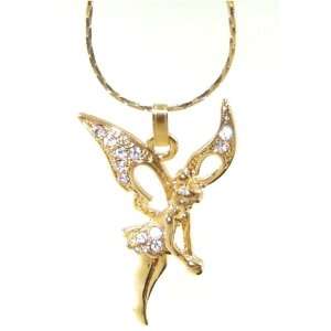  Tinkerbell Crystal Fairy Pendant and Necklace in Gold 