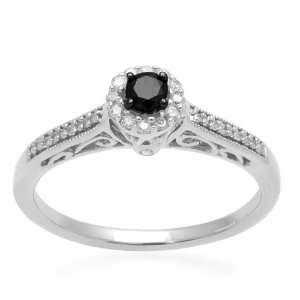  Sterling Silver Black and White Diamond Promise Ring (1/4 