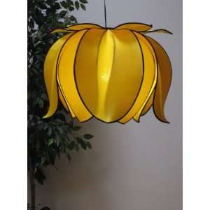  24 Silk Hanging Lamp   Blooming Lotus   Yellow