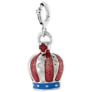 Sterling Silver Crown Pendant, Red and Blue Enamel & CZ stone, 5/8 in 