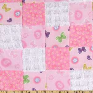  44 Wide Butterflies Patches Flannel Pink Fabric By The 