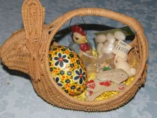 Vintage Wicker Bunny Easter Basket Filled with Easter Decor ~ Eggs 