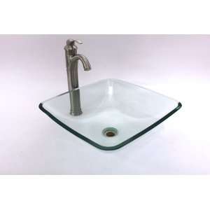  1/2 Thickness Square Style Clear Glass Vessel Sink Combo 