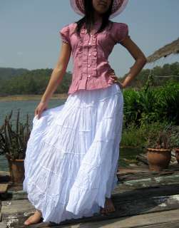 Full 6 Layer Cotton Gypsy Skirt Long size S Bold White  