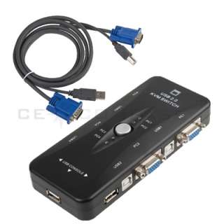 New 4 Port USB 2.0 KVM Switch w/4 Cables Mouse/KYB/VID  