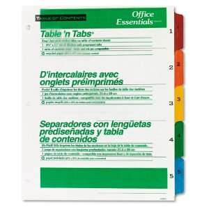   Table `N Tabs Dividers, Five Multicolor Tabs, 1 5, Letter, Set Office