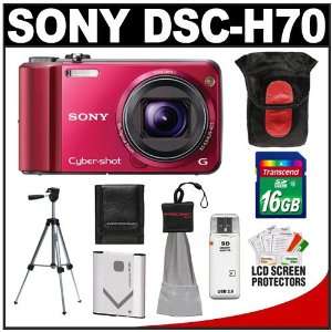  Sony Cyber Shot DSC H70 Digital Camera (Red) with 16GB 