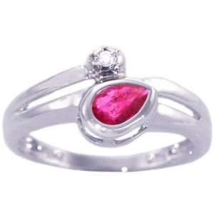  14K White Gold Pear Gemstone and Diamond Promise Ring Ruby 