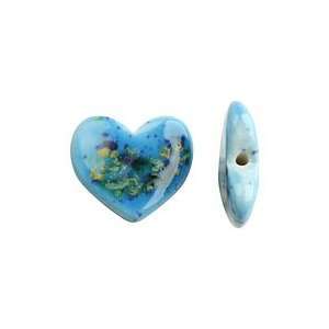 Blue 18.5x21mm Puffed Heart Handmade Ceramic Bead 