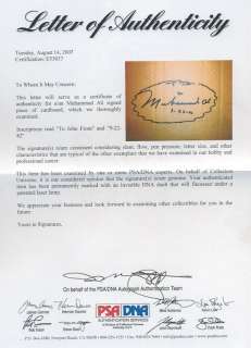 Muhammad Ali Autographed PSADNA 3x6 Signature Inscribed  