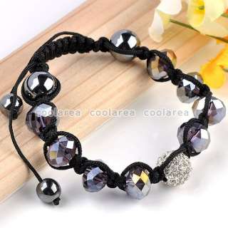 1X Voilet Faceted Crystal Glass Disco Ball Bead Adjustable Macrame 