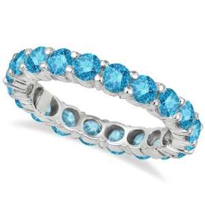  Fancy Blue Diamond Eternity Ring Band 18k White Gold (3 