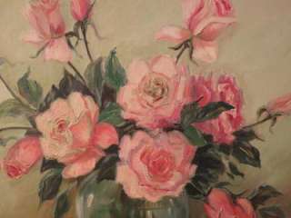Normah Knight Still Life Oil Painting of Pink Roses in Vase~Signed 
