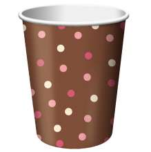   Polka Dots Brown with Pink & White 9oz Paper Cups 073525935669  
