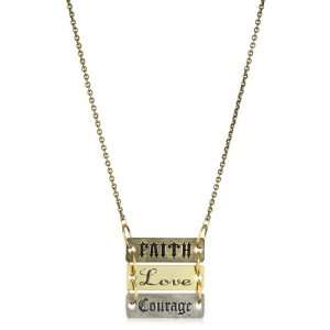   Military Triple Stack Faith, Love, Courage Plate Brass Chain Necklace