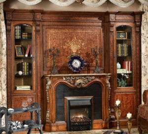 Warm Brown Rococo Electric Fireplace Bookcase Unit  