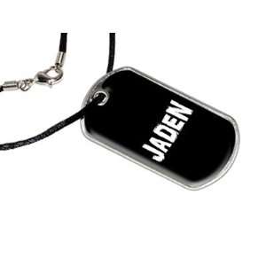 Jaden   Name Military Dog Tag Black Satin Cord Necklace