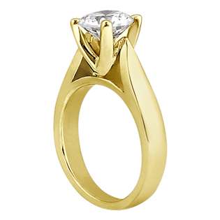 Tapered Cathedral Solitaire Engagement Ring in 18k Yellow Gold Setting 