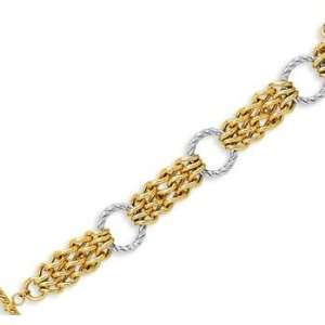  14k Two Tone Gold 7.50 Inch Elegant Ring Weave Bracelet Jewelry