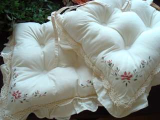 Shabby Chic Ivory lace Ruffle Soft Chair Pad w/Filling  
