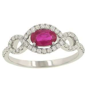  Oval Ruby(.66ct) Ring w Pave Diamond(.30ct) Sides Jewelry