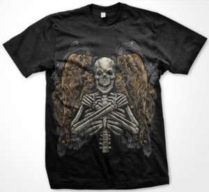 Fallen Angel Skeleton Gothic Art Tattoo Death Liquid Blue Mens T 