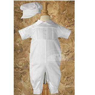 Little Things Mean A Lot Baby Boys White Cotton Pleated Baptism Outfit 