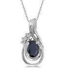 Allurez Blue Sapphire and Diamond Teardrop Pendant Necklace 14k White 