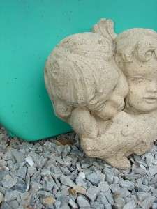 Vintage Concrete Hanging Angel Heads Wall Plaque  