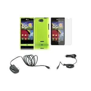   Green Hard Shield Case Cover + Wall Charger + Car Charger + Screen