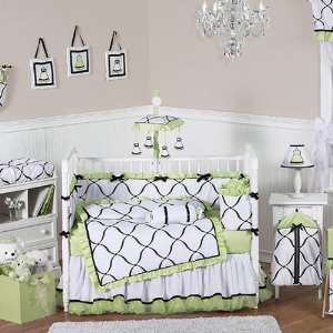  Princess Black, White And Green 9 Piece Crib Bedding Set 