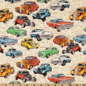  44 Wide On The Road Cars Natural Fabric By The Yard 