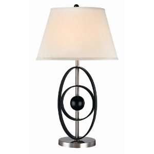   Steel and Black with 6 Inch High White Linen Shade