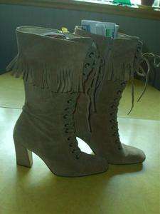 Suede Boots, Fringe, Laces, Nine West, 9M, 4 Heels  