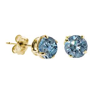 CT Blue Diamond Stud Earrings 14k Yellow Gold (I1 I2 Clarity 