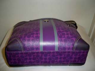BARELY USED LG PURPLE Heritage STRIPE Coach Hampton purse F15137 15137 