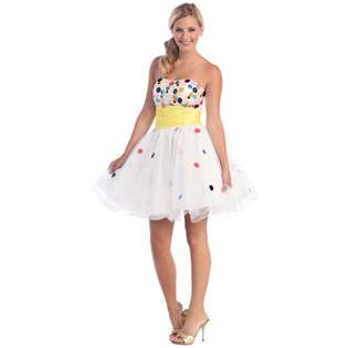 FBS White Base Cocktail Dress with Yellow Waist 
