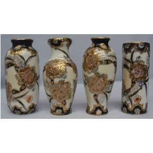  Chinese Gold Filigree Satsuma Bud Vases with Peony Flower 