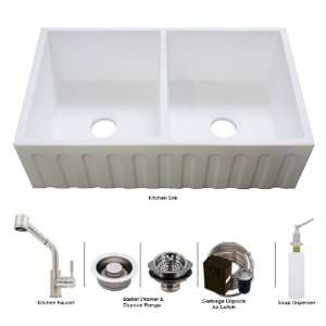 Westbrass Farmhouse White Kitchen Sink Faucet and Soap Dispenser Combo 