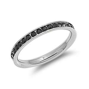    Stainless Steel Black Crystal Eternity Ring Size 4 Jewelry