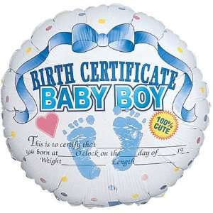  Blue Birth Certificate Baby Boy 18 Mylar Balloon Toys 