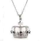   Silver Black Cubic Zirconia Large Crown & Cross Pendant w/ Chain (30