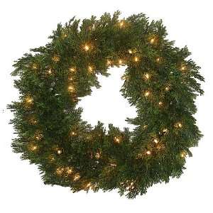 24 Pre Lit Full Cedar Pine Outdoor Christmas Wreath Clear Lights 