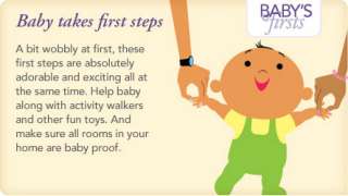 Baby takes first steps. A bit wobbly at first, these first steps are 