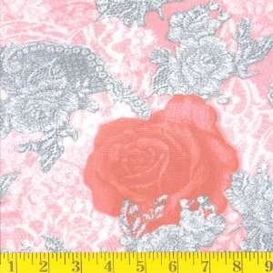   Slinky Sheer Lace Rose Coral Fabric By The Yard Arts, Crafts & Sewing