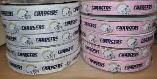 INCH SAN DIEGO CHARGERS GROSGRAIN RIBBON WHITE OR LIGHT PINK