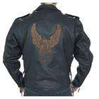   Leather Mens Leather Motorcycle Jacket with Eagle Emblem   Size L