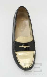 Tods Black & Cream Patent Leather Gommini Penny Loafers Size 8  